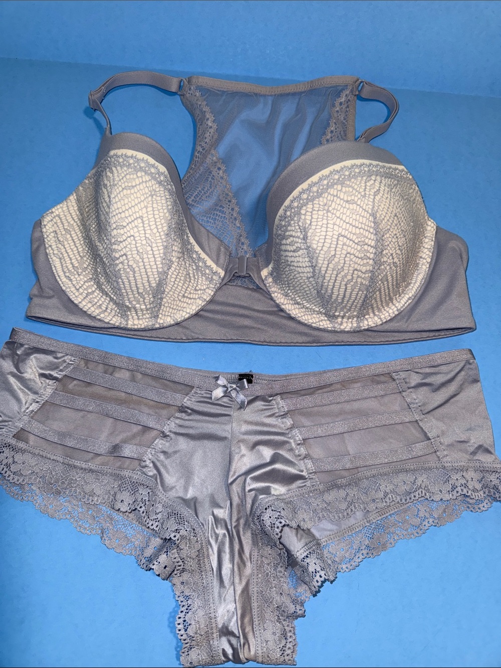 V.S. Grayish/Purple Lace-Trim Bra & Hip Hugger Set - Women's Intimates